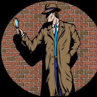a private detective with a brick wall background