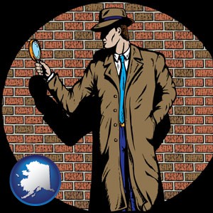 a private detective with a brick wall background - with Alaska icon