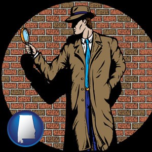 a private detective with a brick wall background - with Alabama icon