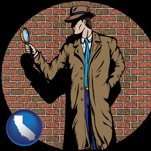 a private detective with a brick wall background - with California icon