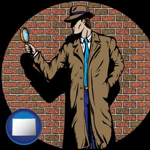 a private detective with a brick wall background - with Colorado icon