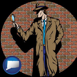 a private detective with a brick wall background - with Connecticut icon