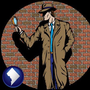 a private detective with a brick wall background - with Washington, DC icon
