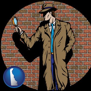 a private detective with a brick wall background - with Delaware icon