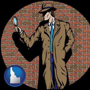 a private detective with a brick wall background - with Idaho icon