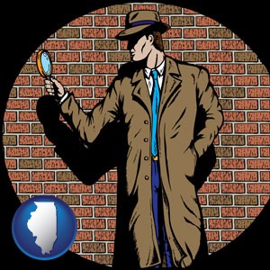 a private detective with a brick wall background - with Illinois icon