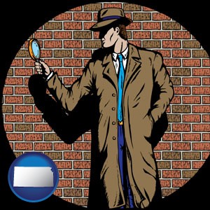 a private detective with a brick wall background - with Kansas icon