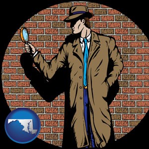 a private detective with a brick wall background - with Maryland icon
