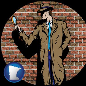 a private detective with a brick wall background - with Minnesota icon