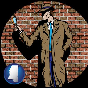 a private detective with a brick wall background - with Mississippi icon