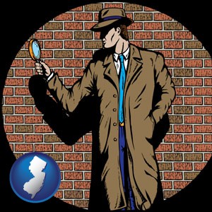 a private detective with a brick wall background - with New Jersey icon