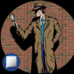 a private detective with a brick wall background - with New Mexico icon
