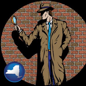 a private detective with a brick wall background - with New York icon