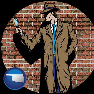 a private detective with a brick wall background - with Oklahoma icon