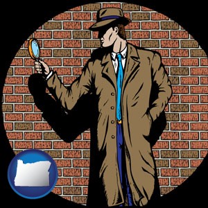 a private detective with a brick wall background - with Oregon icon