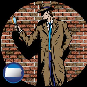 a private detective with a brick wall background - with Pennsylvania icon