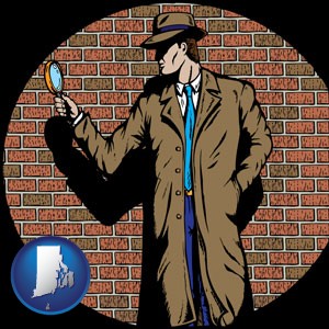 a private detective with a brick wall background - with Rhode Island icon