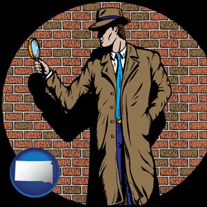 a private detective with a brick wall background - with South Dakota icon