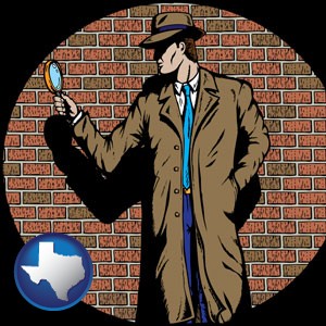 a private detective with a brick wall background - with Texas icon