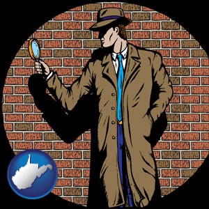 a private detective with a brick wall background - with West Virginia icon
