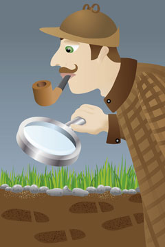 a private detective sleuthing with a magnifying glass