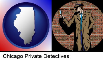 a private detective with a brick wall background in Chicago, IL